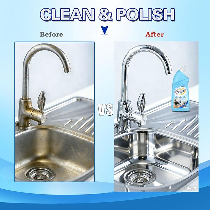 Snowlily Stainless Steel Sink Cleaner & Polish Cream – Removes Stubborn Dirt, Grease & Stains, Restores Brilliant Shine, 22 Fl Oz