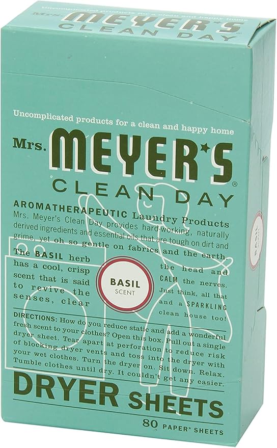 Mrs. Meyer's Clean Day Dryer Sheets, 80 Count (Basil, Pack of 3)
