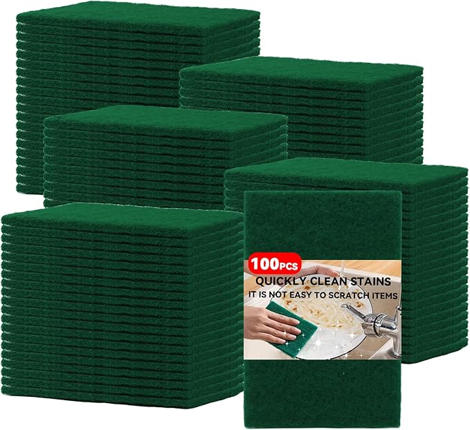 100-Pack Multipurpose Scouring Pads, Tough & Reusable Non-Scratch Cleaning Pads for Everything from Kitchen to Bathroom - Dishes, Grill, Oven, Sink, Bathtub