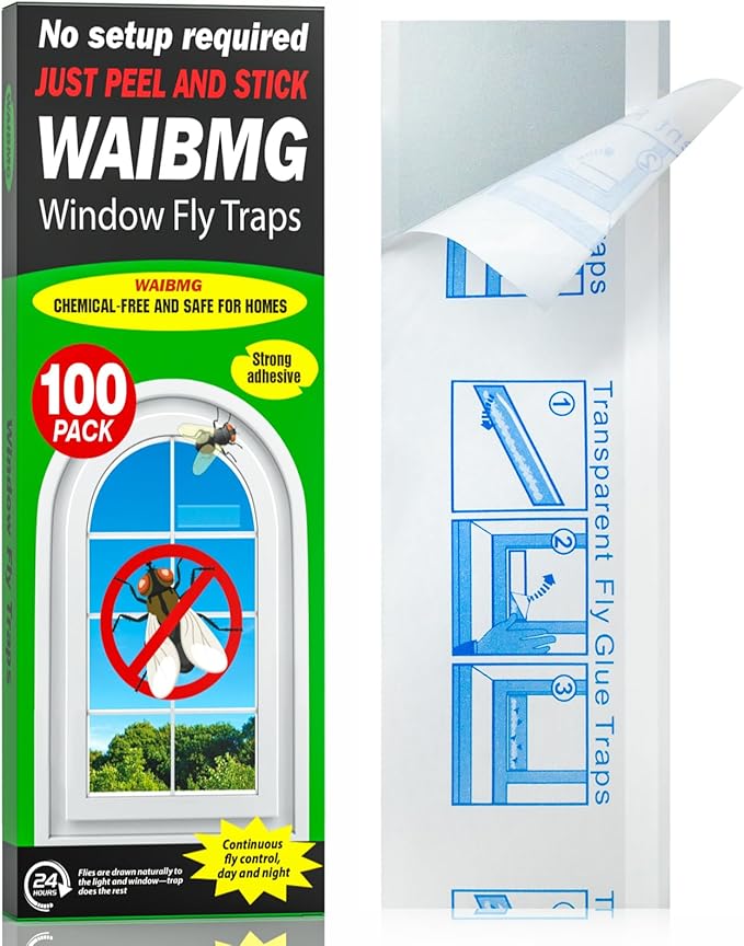 100 Pack Window Fly Traps Sticky Non-Toxic Clear Fly Paper Indoor for Home. No Mess Flies Window Sticky Traps Bug Flies Strips Indoors