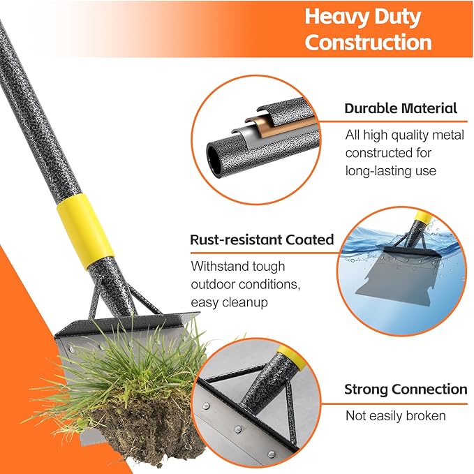 Floor Scraper Long Handle - Ice Snow Removal Tool,Multifunctional Garden Cleaning Flat Shovel,Heavy Duty Weed Scraper Metal Sharp Blade for Lawn Edging,Sidewalk Weeding,Driveway Steps Snow Shovel 60"