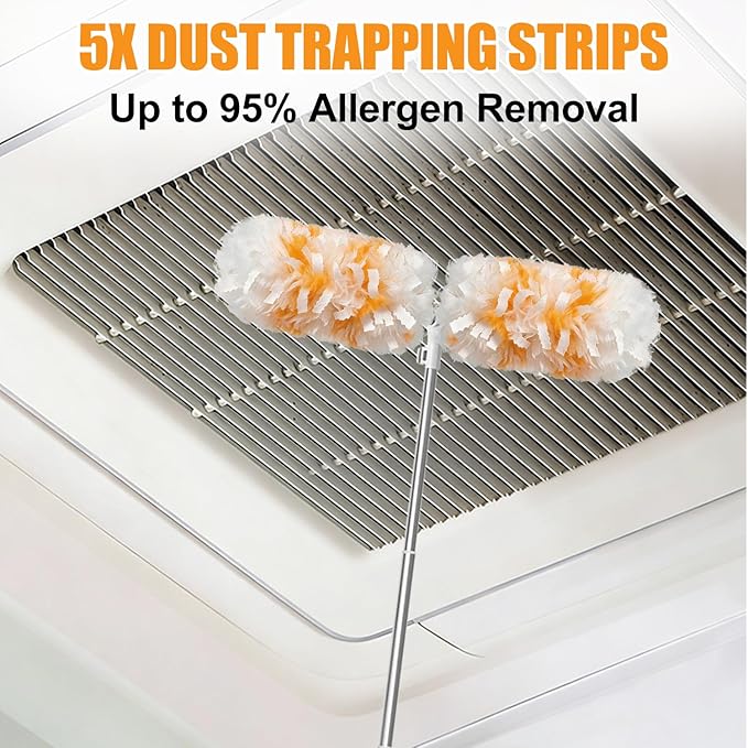 Gelibo 6ft Extendable Duster Handle with 5 Refills,Compatible with Swiffer,360°Rotating Ceiling Fan Dusters with Lock, Heavy Duty Microfiber Dusting Pads for Home Cleaning,Blinds,Hard-to-Reach Areas