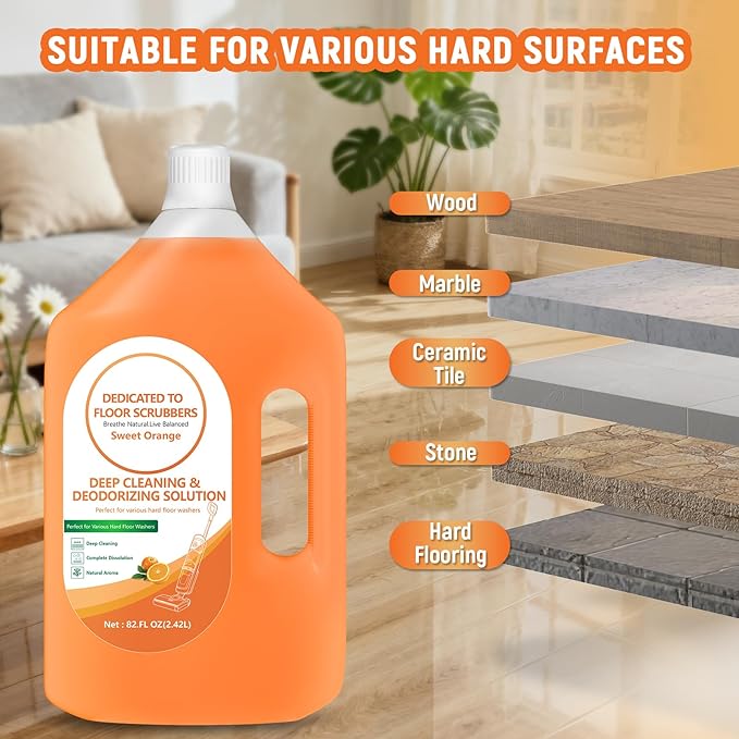 Floor Cleaning Solution Compatible with Tineco – 82 FL OZ Orange Floor Cleaner – Long-Lasting, Subtle Fruit Scent– For All Cordless Wet/Dry Vacuum Mop Cleaner & Robot Vacuums with Mopping