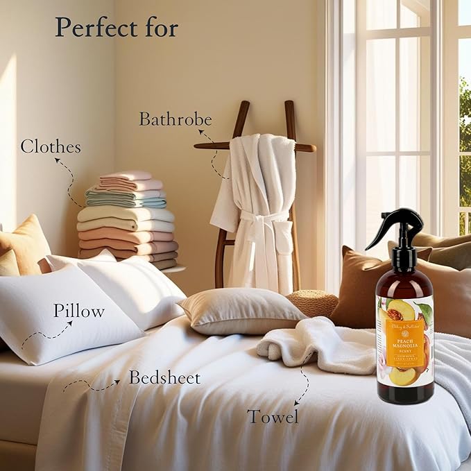 Abbey & Sullivan Linen Spray, Peach Magnolia, Fabric Freshener and Fragrance Room Spray, Pack of 2, 16 oz