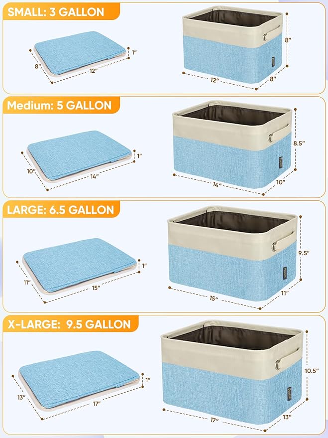 BALEINE 2 Pack Fabric Storage Bins for Shelves, Linen Storage Baskets for Organizing, Decorative Closet Bins for Clothes, Home (Skyblue, 14''x10''x8.5'')