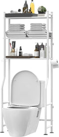 Livilord 3-Tier Over The Toilet Storage, Freestanding Metal Bathroom Shelves with 4 Hooks, Over Toilet Storage Shelf with Paper Holder, Above The Toilet Shelf for Bathroom Storage, White