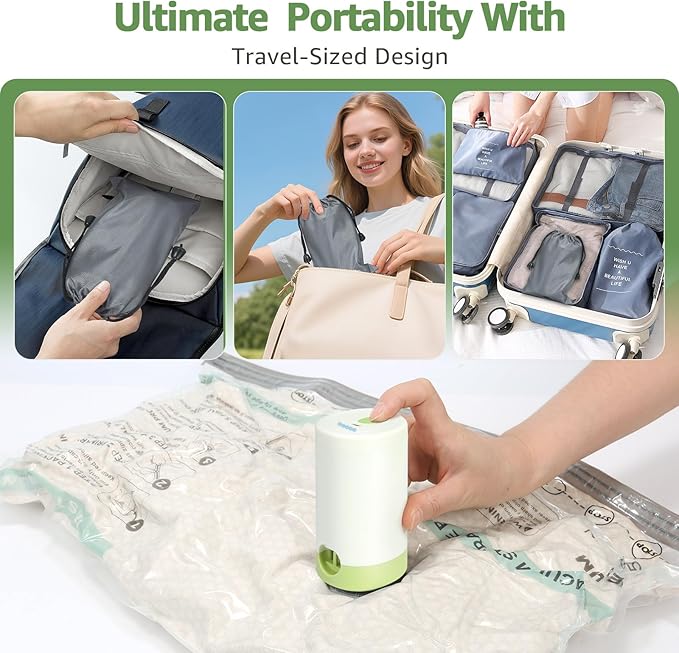 Vacuum Bags for Travel with Rechargeable air Pump, 3 Sizes Vacuum Seal Bags for Clothing, Space-Saving Compression Storage Bags for Travel & Closet Organization (6)