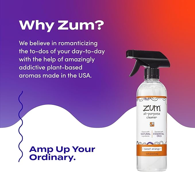 Zum by Indigo Wild All-Purpose Cleaner - Natural Multipurpose Cleaner Made with Essential Oils, Baking Soda & More - Sweet Orange, 16 fl oz