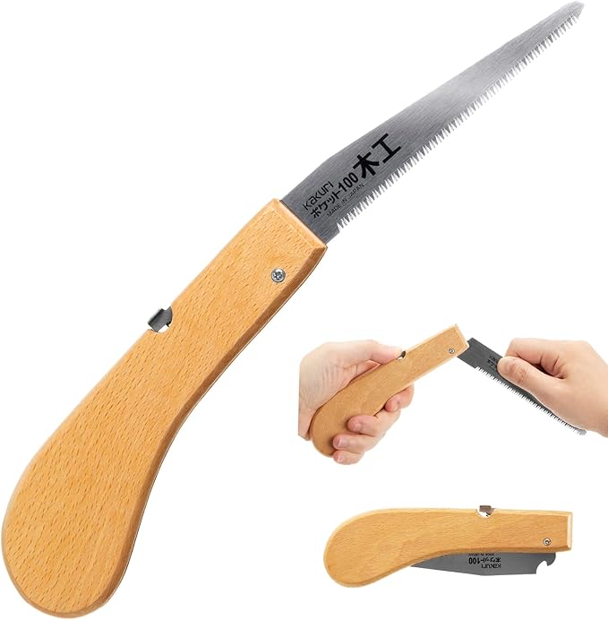 KAKURI Japanese Pull Saw Folding 4" for Woodworking, Razor Sharp Japanese Steel Blade, Mini Pocket Hand Saw for Wood, Crafts, Hobby, Foldable Wood Handle, Made in JAPAN