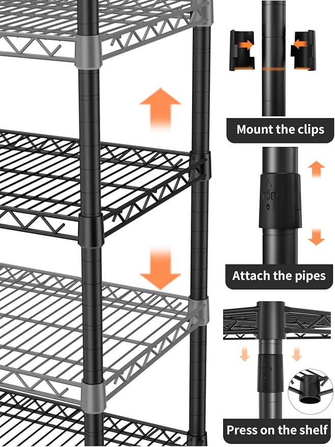 Golpart 4 Tier Heavy Duty Shelves Adjustable Storage Shelf Organizer Metal Garage Wire Shelving Unit Pantry 18" D x 36" W x 59" H,Black