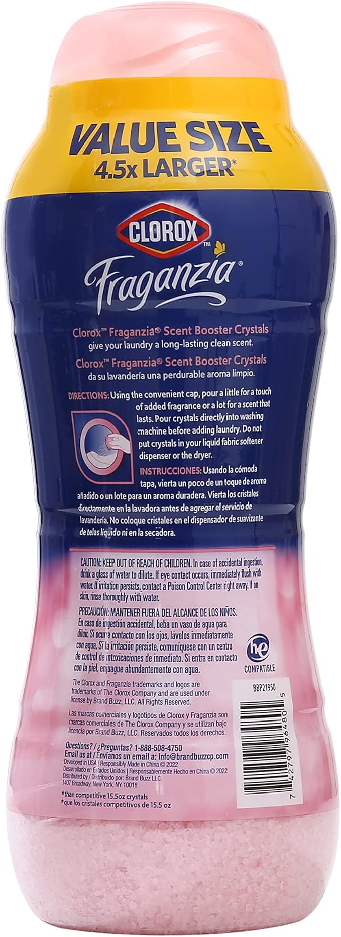 Clorox Fraganzia Laundry Scent Booster Crystals, In-Wash Fragrance Beads for Fresh-Smelling Clothes & Linens, Safe for All Fabrics & Colors, Easy-Pour Bottle, Rose Scent, 70 Oz