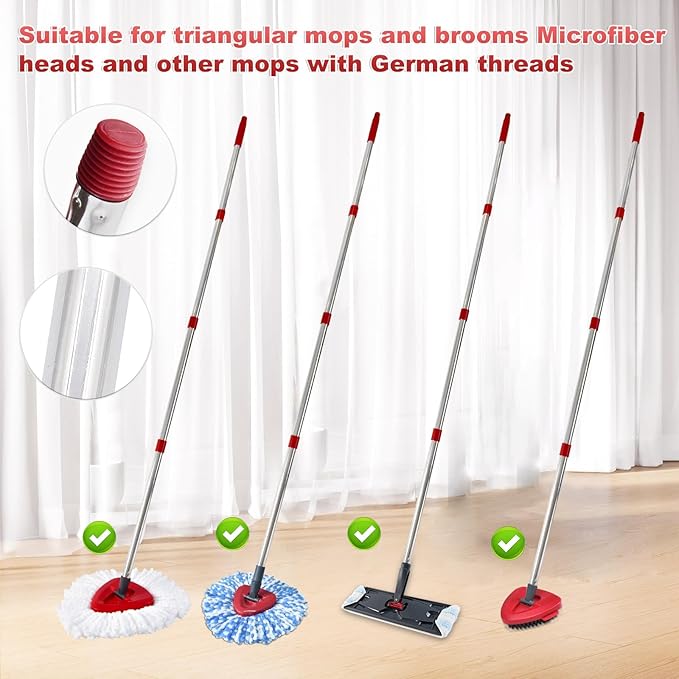 Mop Handle for Ocedar, Mop Handle for O Cedar, Spin Mop Replacement Handle for O Cedar, 4 Section 30" to 58" Mops Handles for Cedar Spin Mops & H2pro Flat Mop