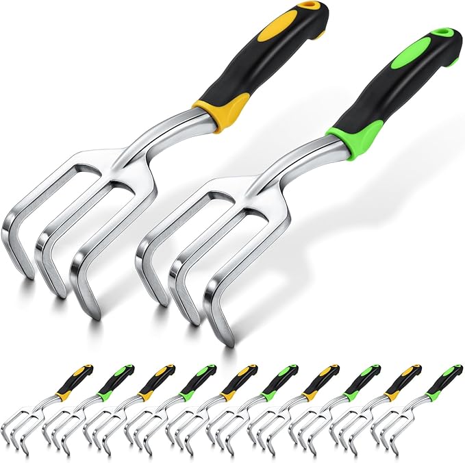 12 Pcs Hand Rake Garden Tool Mini Rake Heavy Duty Garden Cultivator 11 Inches Small Rake for Gardening Aluminum Alloy Hand Tiller with Soft TPR Handle for Digging Weeding Loosening Soil