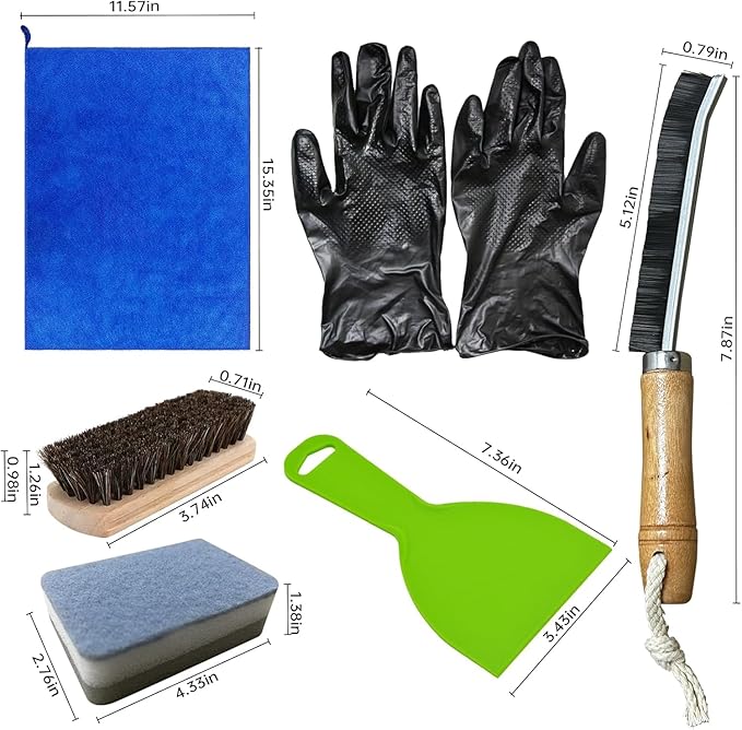 Headstone Cleaner Kit for Grave Cleaning, Cemetery Granite Gravestone Cleaner Tools, Tombstone Grave Cleaning Kit with Wooden Brush, Bristle Crevice Brush, Towel, Sponge, Scraper, Gloves