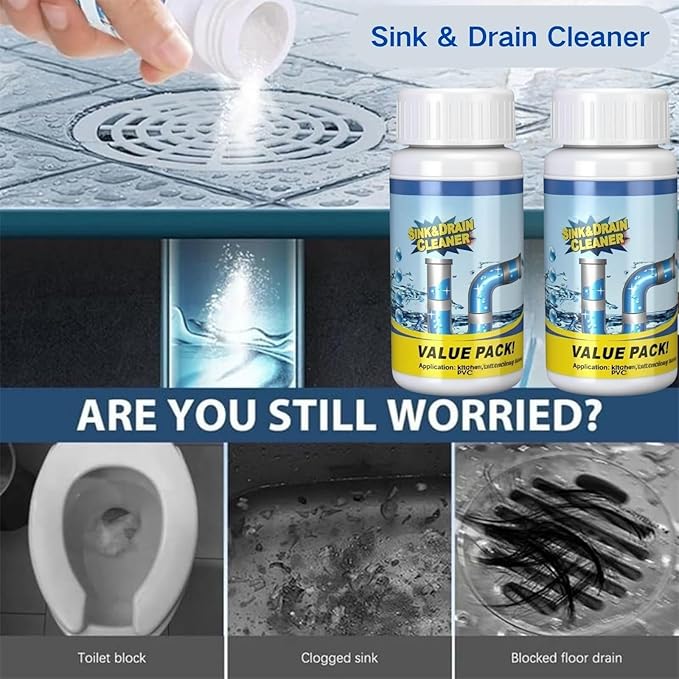 2 Pcs Sink and Drain Cleaner, Powerful Pipe Dredge Sink Cleaner Powder, Fast Foaming Drain Cleaner Pipeline Dredging Agent for Kitchen Toilet Pipeline Quick Cleaning (2) (2)