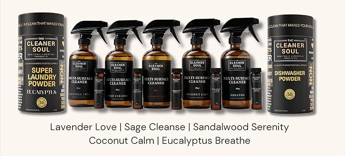 Non-Toxic Multi Purpose Cleaner, Natural Cleaning Spray, Lux Refillable Glass Bottle, Essential Oil Fragrance, Safe for All Surfaces, Safe for Animals, Pets, Safe for Humans (Sandalwood Serenity)