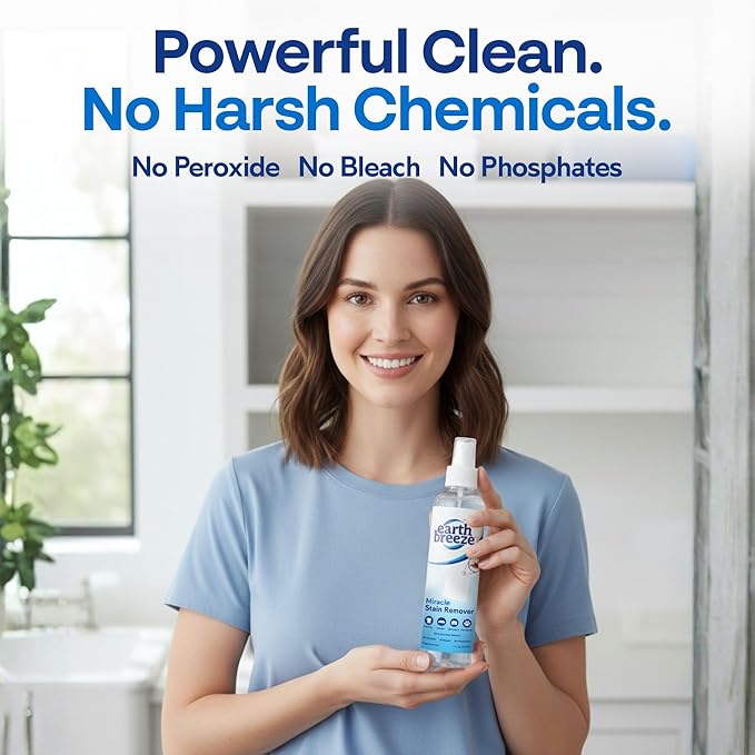 Earth Breeze Miracle Stain Remover Spray – Powerful All-In-One Solution - Removes Virtually All Household Stains – No Harsh Chemicals – Made in USA – Effective Tough Stain Eliminator – 8fl oz.