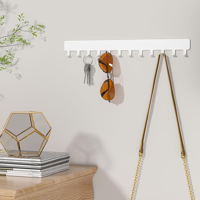 Necklace Holder Hanging Jewelry Organizer - Self-Adhesive Wall Mounted for Necklaces, Bracelets, 2 PCS, White