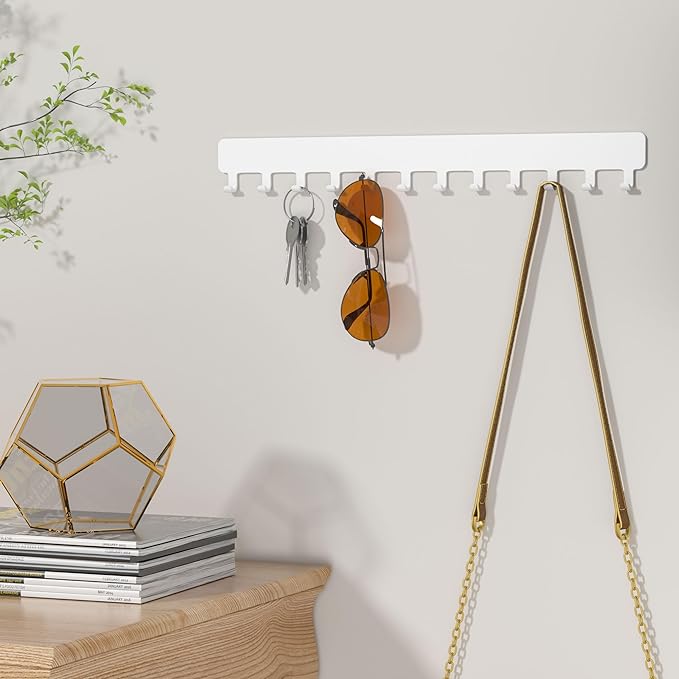 Bussdis Necklace Holder - Hanging Jewelry Organizer, Self-Adhesive, Wall Mount, 2 Pack, White
