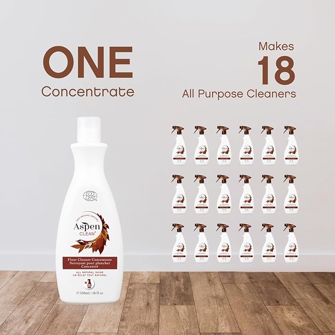 AspenClean Natural Floor Cleaner Concentrate | Makes 18 Bottles | EWG Verified | Safe for Tile, Wood & Laminate | 18 fl oz