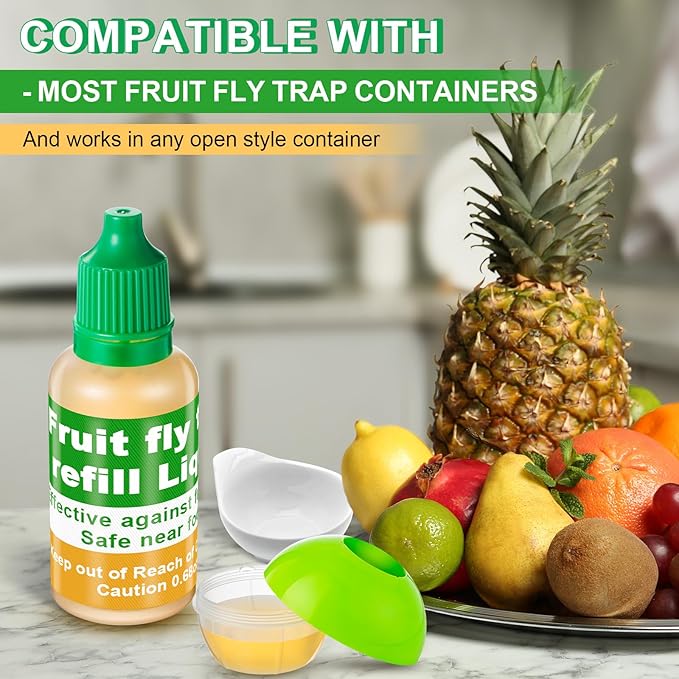 Qualirey 24 Pack Fruit Fly Trap Refill Liquid, 0.68oz Per Bottle Liquid Fruit Fly Traps for Indoors, Non Toxic Bait Safe Near Pets, Food and Kids, Lure Refill for Home Kitchen