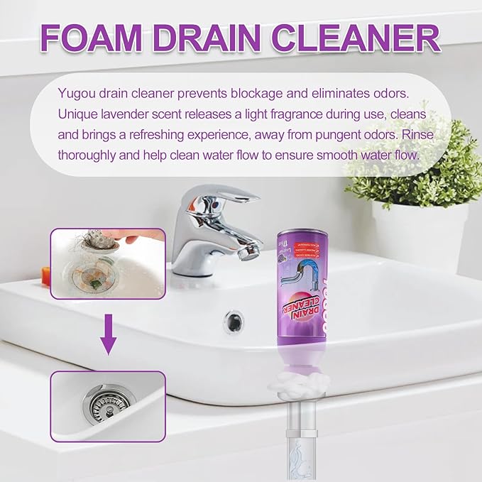 Foaming Drain Cleaner, Sink Drain Cleaner and Deodorizer for Kitchen Sinks, Shower Drains, Tubs (Lavender, 2pcs)