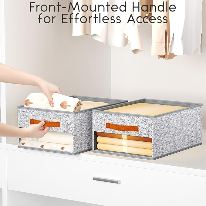 Homsorout Drawer Organizers and Storage - 12 Pack Foldable Pants Organizer with Clear Window & Handles, Fabric Closet Organizer for Clothes, Jeans, Sweaters, Towels, T-shirt, Scarf (Ant Light Gray)