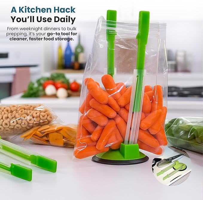 Baggy Rack - (6 Pack) Sandwich Bag Racks, Clip Food Storage Bags Onto Holder, Best Opener for Freezer & Storage Baggie - Ideal Plastic Kitchen, No Hassle Cooking Gadget Solutions For a Clean Pour