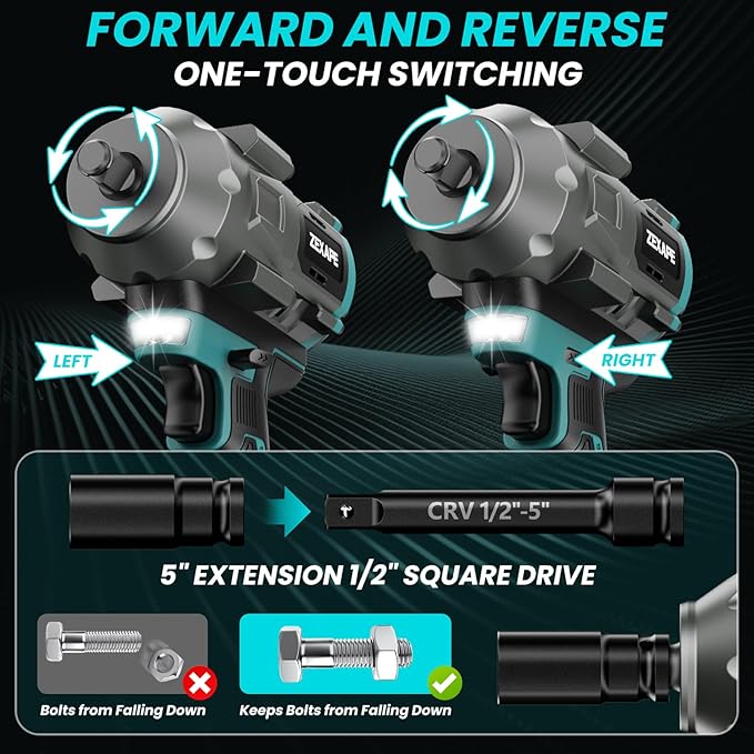 Cordless Impact Wrench 1/2 inch for Makita 18V Battery, Impact Wrench 1360N.m(950Ft-lbs) High Torque Brushless Electric Impact Gun, Power Impact Driver with 3-Mode Speed, LED Work Light(no battery)