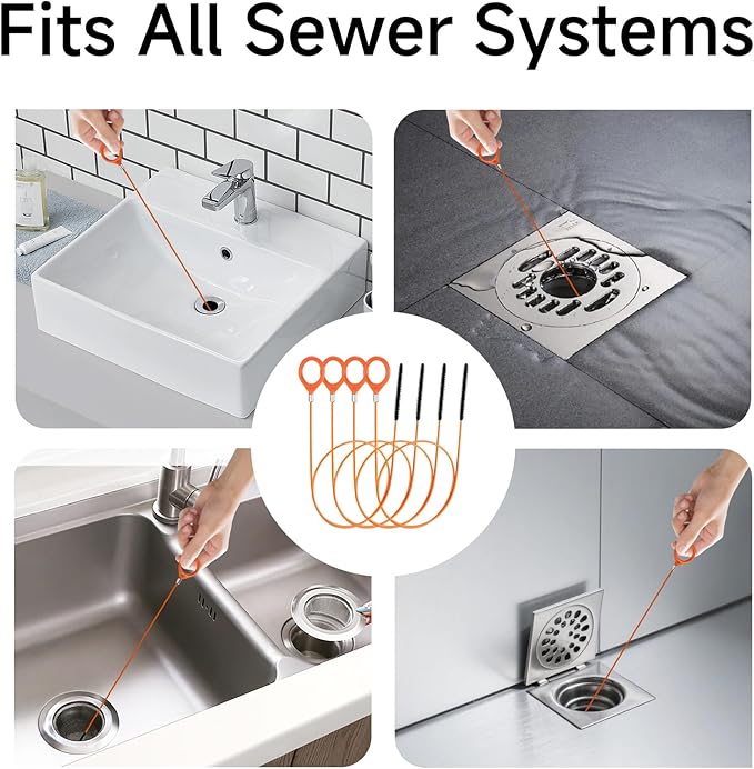 4Pcs 32 Inch Drain Snake Hair Clog Remover Tool Set, Long Flexible Anti-Break Plumbing Snake for Shower, Bathroom Sink, Tub and Pipe Drains, Easy Hair Catcher and Cleaner for Home Use