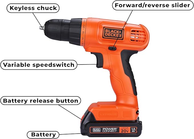 BLACK+DECKER 20V MAX Drill & Home Tool Kit, 34 Piece (BDCD120VA), Orange