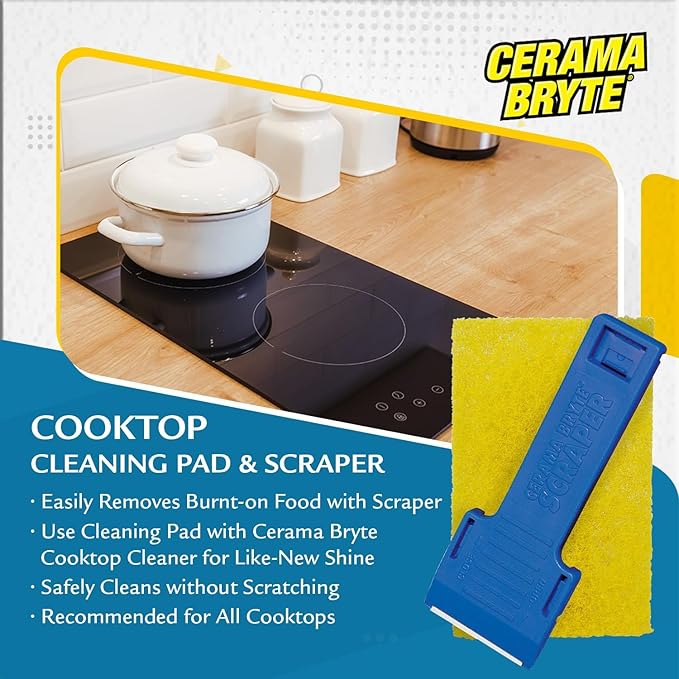 Cerama Bryte Best Value Kit: Ceramic Cooktop Cleaner 28oz, Scraper, 10 Pads, Burnt-on Grease Remover 2oz, 4 Piece Set