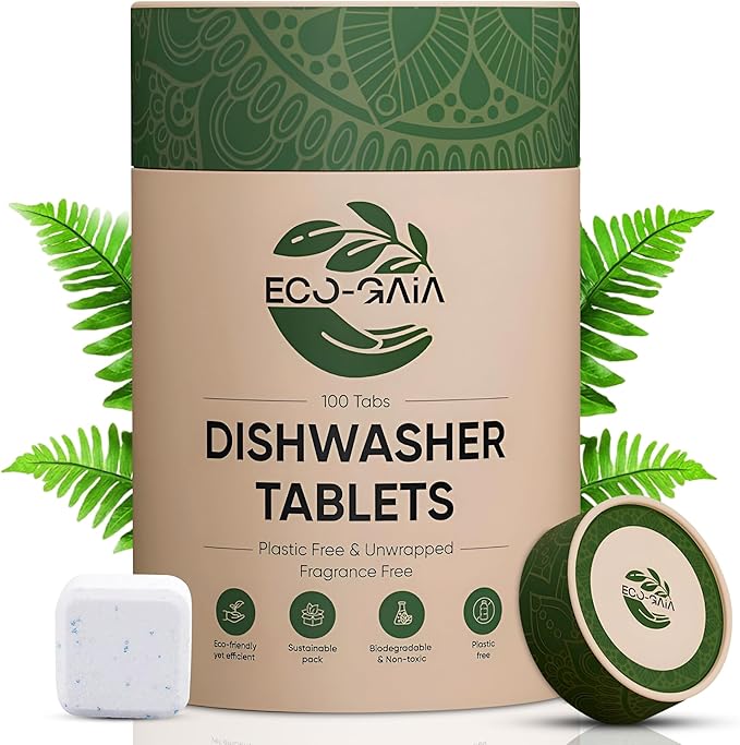 100% Plastic-Free Dishwasher Detergent Tablets, 100 Count, Free & Clear, Eco-Friendly Dishwashing Tablets, Natural, Sustainable