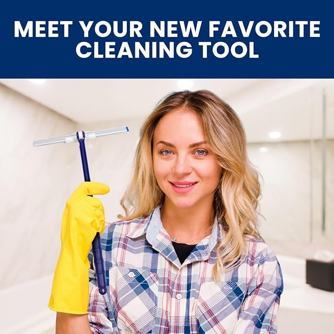 Extendable Shower Squeegee with 180-Degree Rotating Blade for Push/Pull Use – Ergonomic Cleaning Tool for Showers, Glass Doors, and Windows – 16'' to 28'' Handle for Strain-Free Cleaning