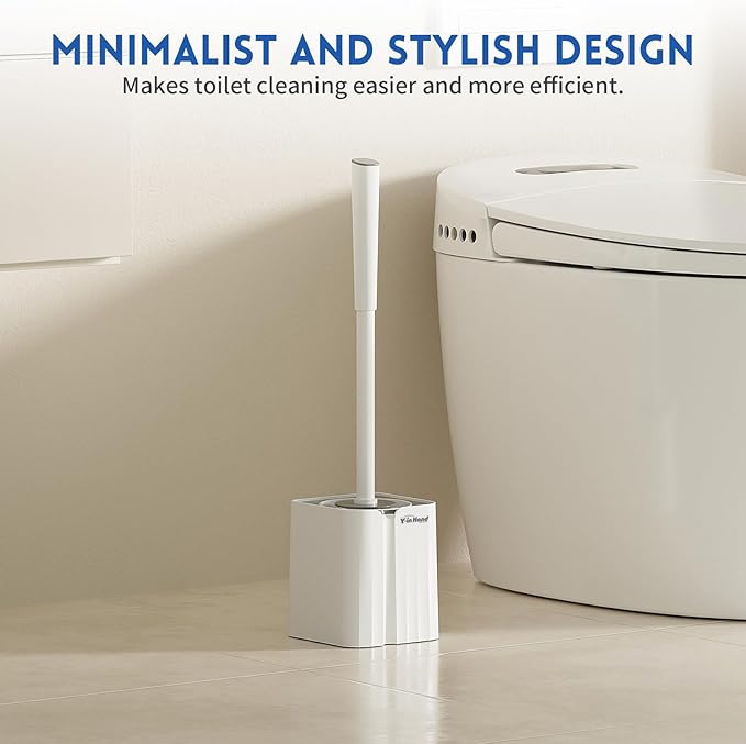 2 Pack Silicone Toilet Brush, Soft Toilet Bowl Cleaner Brush Set for Deep Cleaning. Bathroom Accessories with Long Handle, Wall mountable. - White