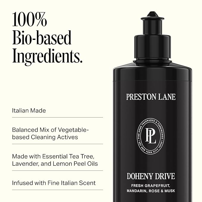 Preston Lane Luxury Dish Soap, Doheny Drive Scent | Plant Powered Formula with Essential Oils | Tough on Grease, Gentle on Hands | Vegan, Cruelty Free, Clean Ingredients