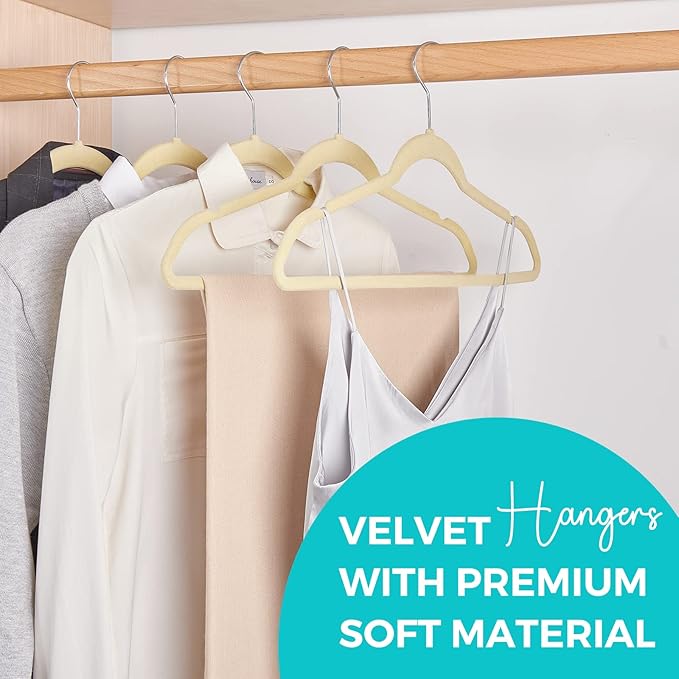 HOUSE DAY Premium Velvet Hangers 100 Pack Beige, Non-Slip Flocked Felt Hangers, Sturdy Clothes Hanger with 360° Rotatable Hook, Heavy Duty Durable Slim Coat Hanger for Closet Space Saving