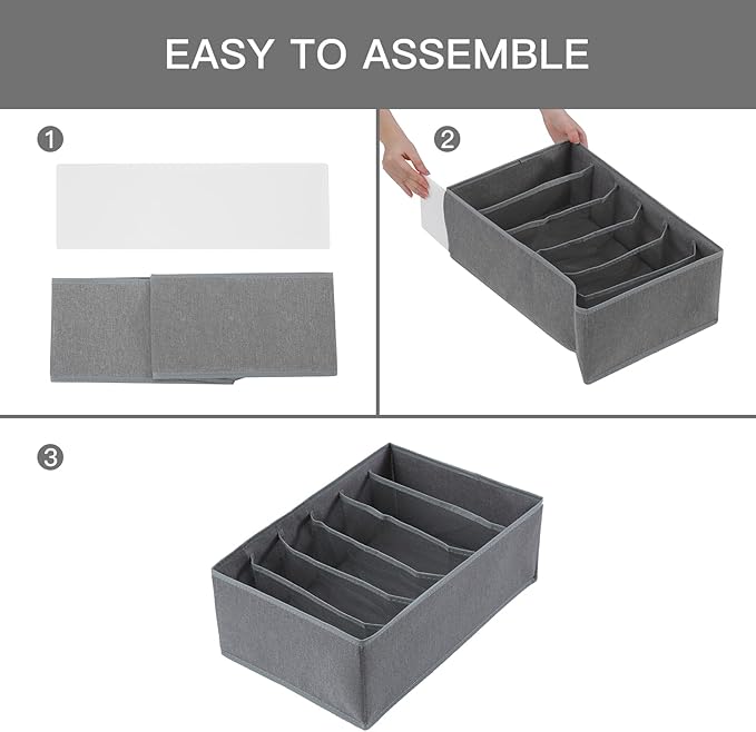 Qozary Jeans Pants Organizer for Closet, 4 Pack Drawer Organizers for Clothing, 6 Grids Wardrobe Clothes Organizer, Jean Organizer for Closet, Deep Drawer, Clothes Organizer for Shirts, Legging