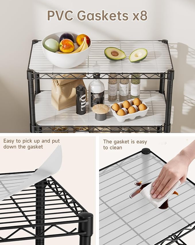 Golpart 8 Tier Shelves Storage Shelf Wire Closet Bathroom Organizers Metal Pantry Kitchen Garage Shelving Unit Laundry Room Organization Home Rack Net Basket Black with Wheels 12”D X 22”W X 74.2”H