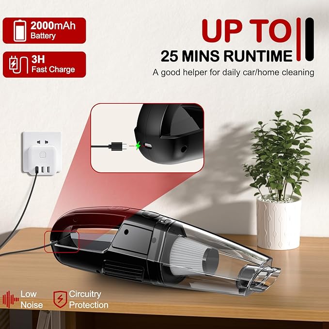 BSRCO Handheld Vacuum Cordless, 30 Min Runtime & USB-C, 8KPa Strong Suction, 1.43lbs Lightweight with LED Light, for Car Seats, Home & Pet Hair Quick Cleanup