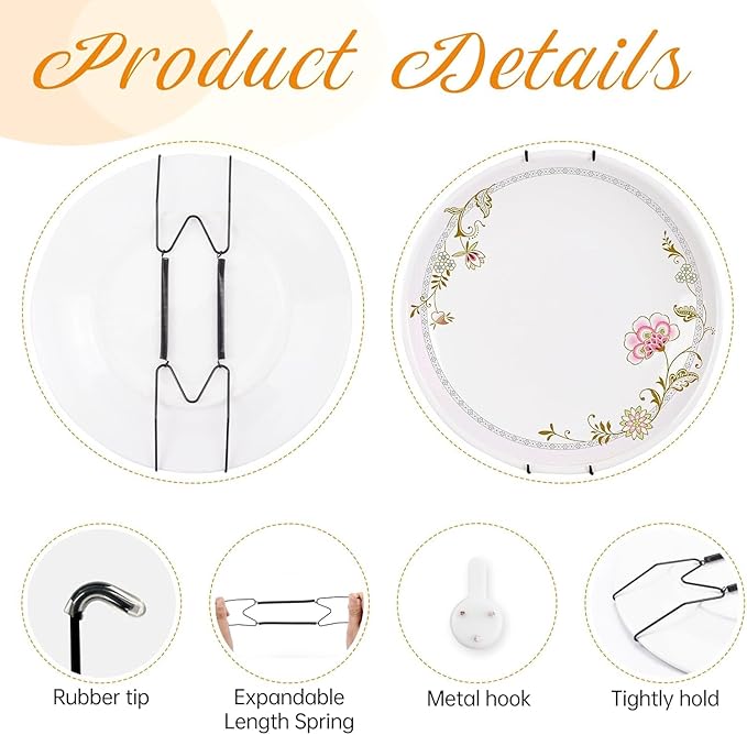 Bilillo 6 Pack Plate Hangers for The Wall, Suitable for 16''-20'' Decorative Plate,Invisible Heavy Duty Wire Plate Holder with Wall Hooks, Plate Hangers for Displaying Plates, Platter, Dish (Black)