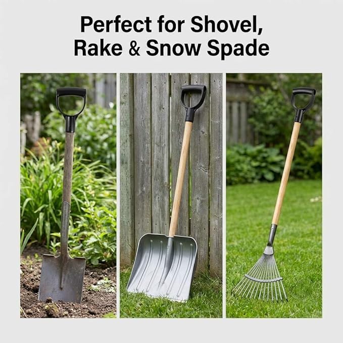 QWORK Shovel Grip Handle, 1-1/8" Inside Diameter PVC D-Shaped Grip Shovel Handle Replacement for Digging Raking Tools
