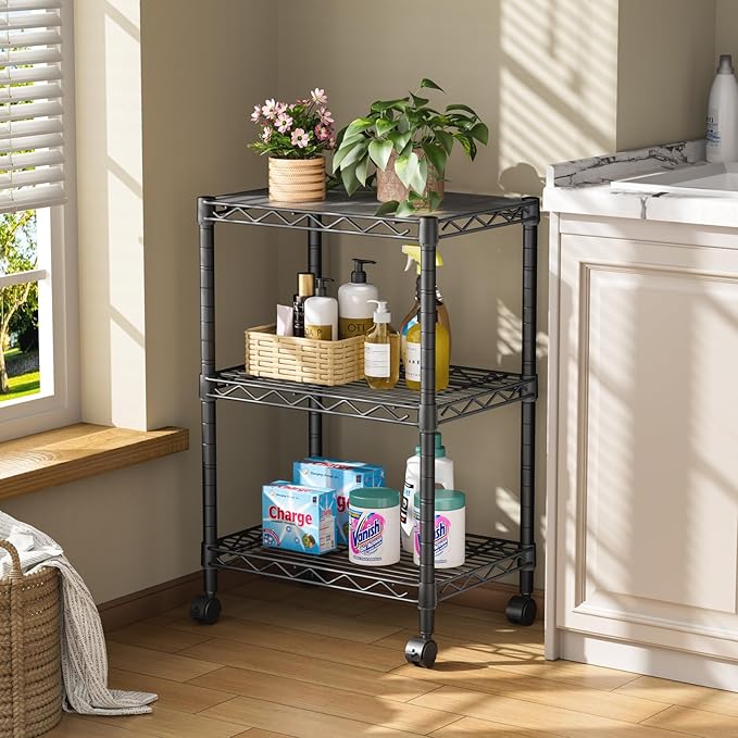 Golpart 3 Tier Adjustable Storage Shelves Heavy Duty Metal Utility Shelf Wire Shelving Unit Organizer Rack for Home Kitchen Office Bathroom Pantry Room 12" D x 18" W x 30" H
