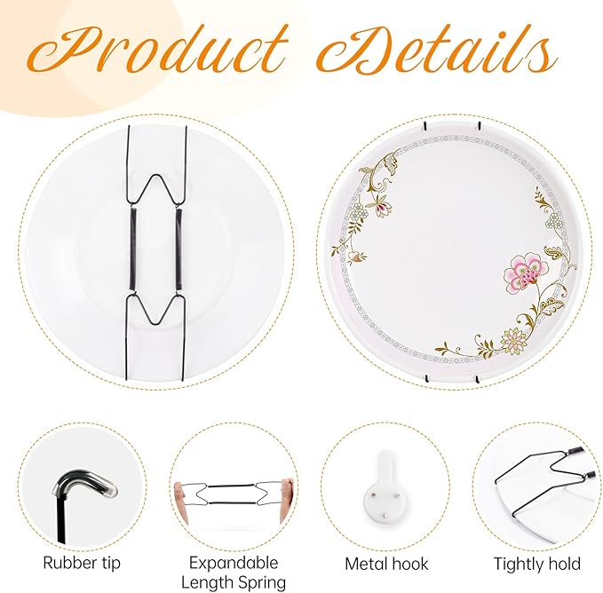 Bilillo 4 Pack Plate Hangers for The Wall, Suitable for 6''-8'' Decorative Plate,Invisible Heavy Duty Wire Plate Holder with Wall Hooks, Plate Hangers for Displaying Plates, Platter, Dish (Black)