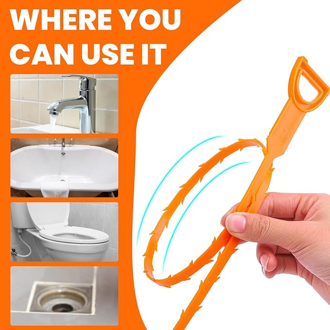 Drain Snake Clog Remover 4 Pack 20 Inch, Flexible Hair Drain Cleaner, Non-Slip Grip for Sink Shower Tub Toilet Kitchen Bathroom Clog Remover