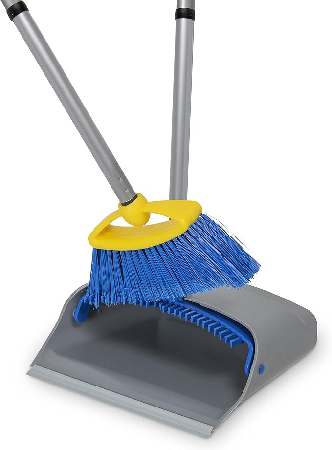 Broom with Dustpan Combo Set - Made in Italy, Broom and Dustpan Set with Long Handle | Durable Dust Pan & Broom Set for Home, Office & Commercial Cleaning