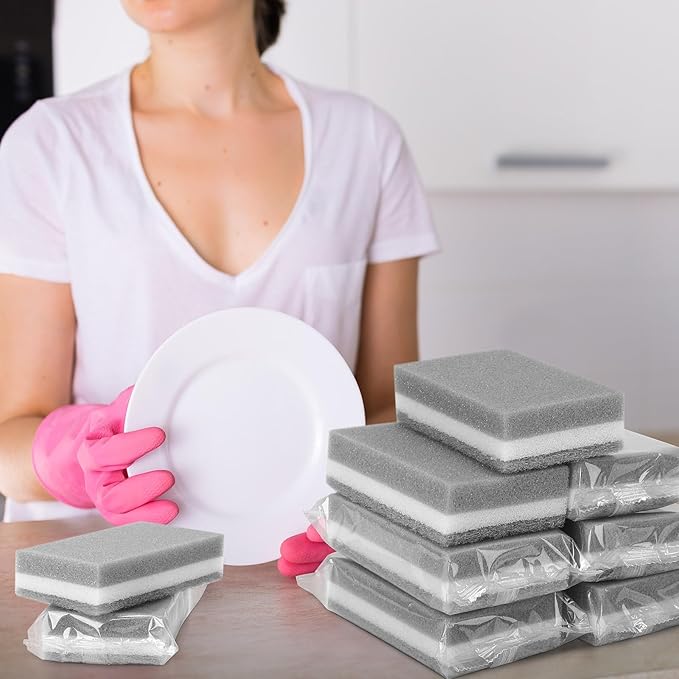 200 Pcs Individually Wrapped Sponges, Uncompressed Non Scratch Scrouing Sponges for Household Cleaning Dishes Kitchen Airbnb Apartment Car Bike Gray
