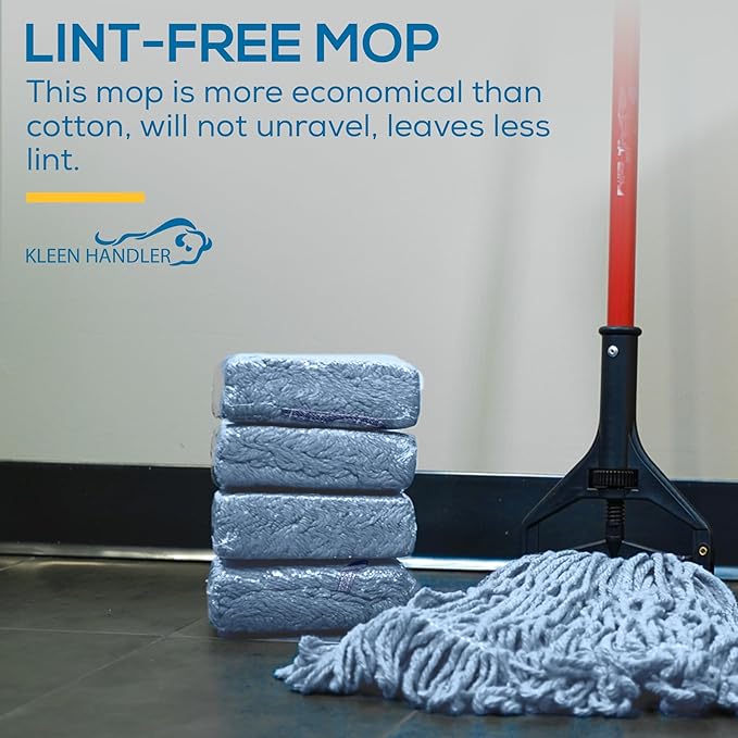 KLEEN HANDLER HEAVY DUTY Commercial Mop Head Replacement, Wet Industrial Cotton Looped End String Cleaning Mop Head Refill, Blue Mop, Universal Headband