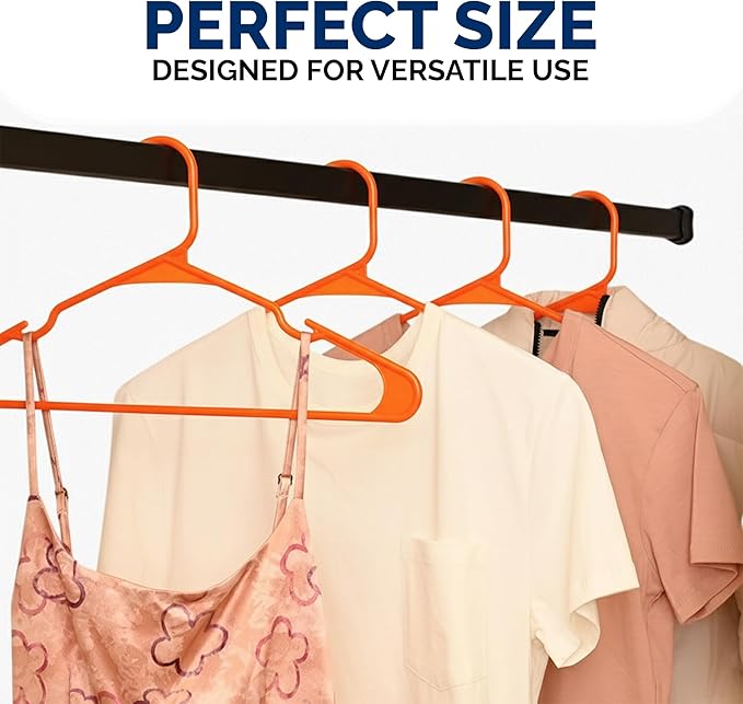Closetselect Plastic Hangers 50 Pack - Space Saving Clothes Hangers, Made in USA, Durable & Strong Plastic Shirt & Coat Hanger with Notches & Shoulder Grooves, Non-Slip Hangers | Bright Orange