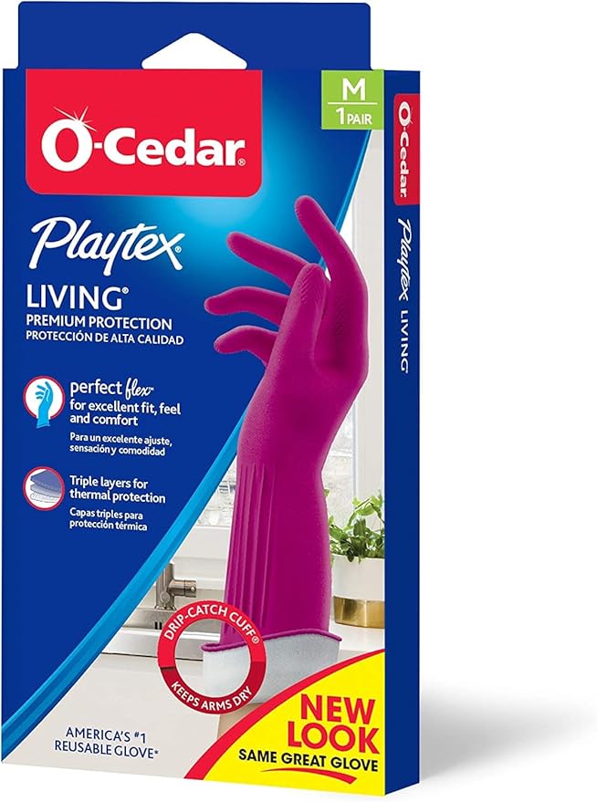 Playtex Living Reuseable Rubber Cleaning Gloves (Medium, 3 Pairs), Premium Protection Reusable Household Gloves